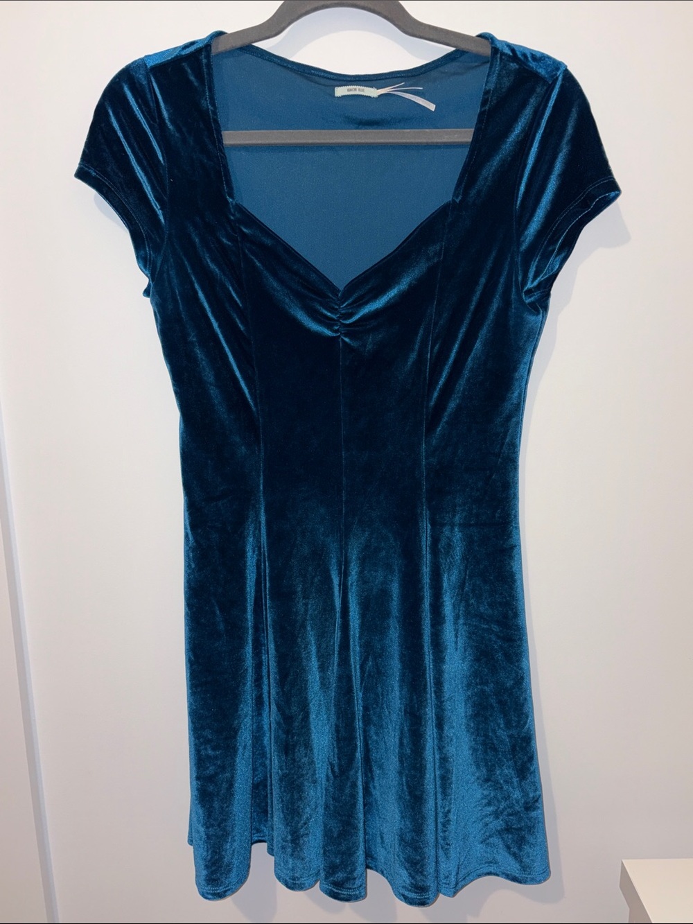 Kimchi Blue Teal Velvet V-Neck Short Sleeve Dress